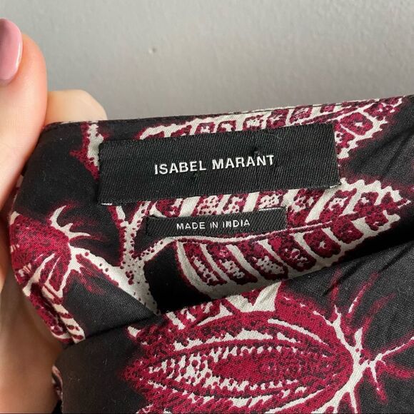 Isabel Marant dark brown red floral Lilia one shoulder ruffle cotton mini dress - Picture 5 of 8